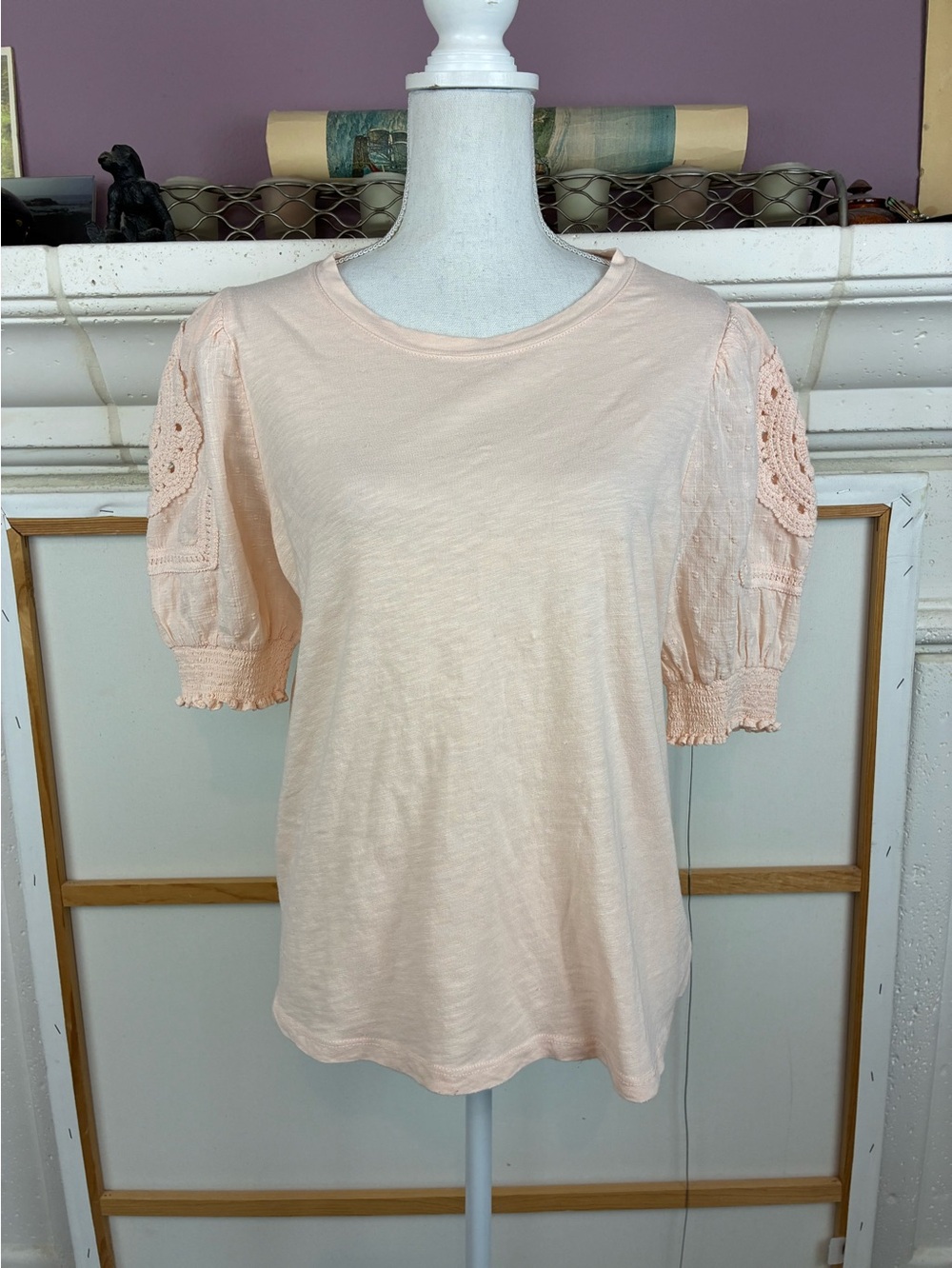 Design History NWT Feminine Victorian Cottage Core Crochet Sleeve Top